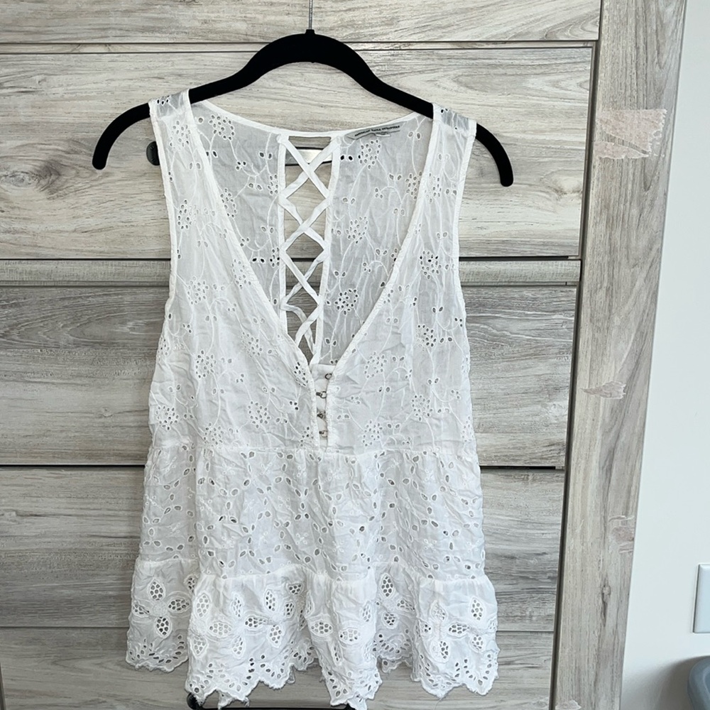 American Eagle White Lace Crochet Corset Hook Tank